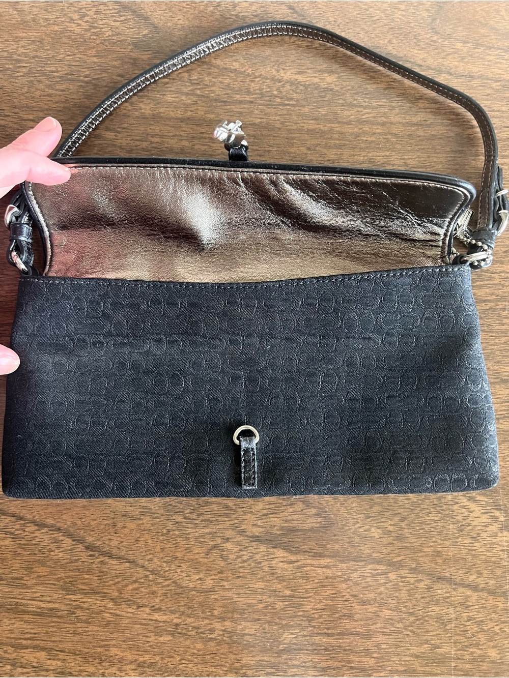 Vintage Coach Hamptons Shimmer Shoulder Flap Bag Black Pink Lining F3J-6380 Y2K - Picture 5 of 16